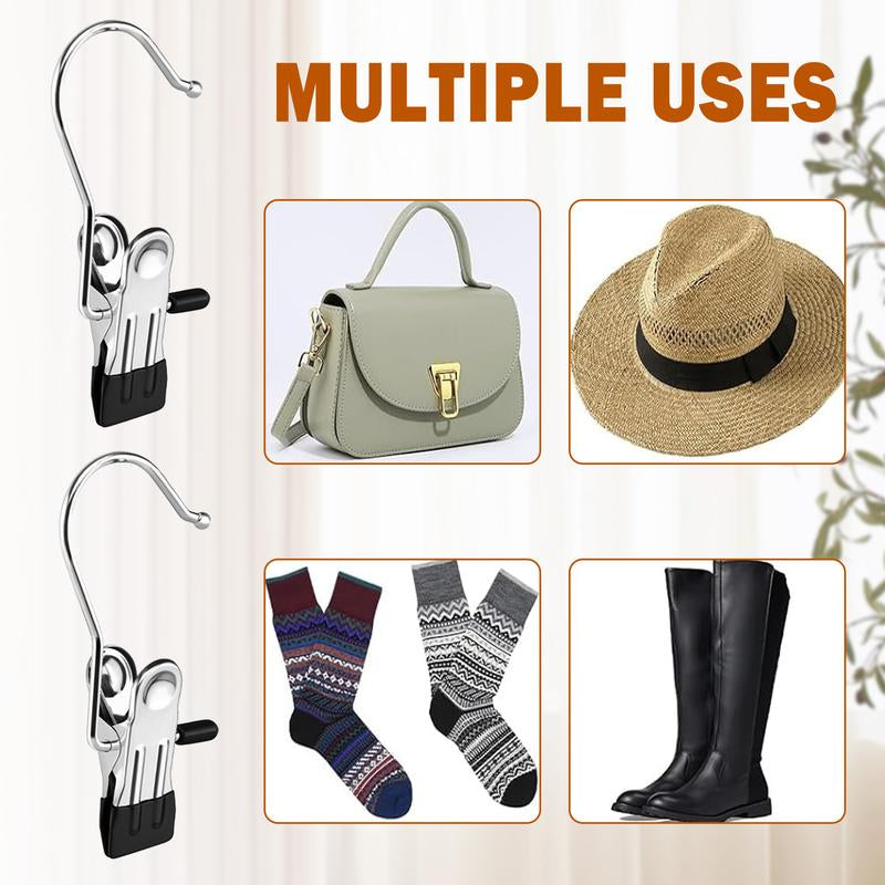 Boot Hangers for Closet 16 Counts, Boot Clips for Hanging, Space Saving Hanging Boot Rack, Multi Function Hooks Clothes for Home, Travel, Pants, Socks, Handbags