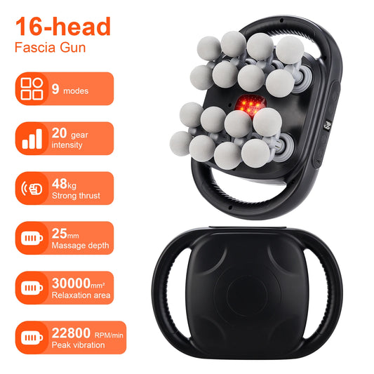 16-Head Fascia Gun High-Frequency Vibration Body Massage Gun Waist and Back Massager Neck Shoulder Massager Muscle Masajeador