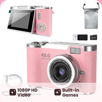 Foldable Screen Student Camera, 1 Count Retro CCD Card Machine, Entry-Level Digital Camera, 1080P High Built-In Games & Filter Functions Camera, Mini